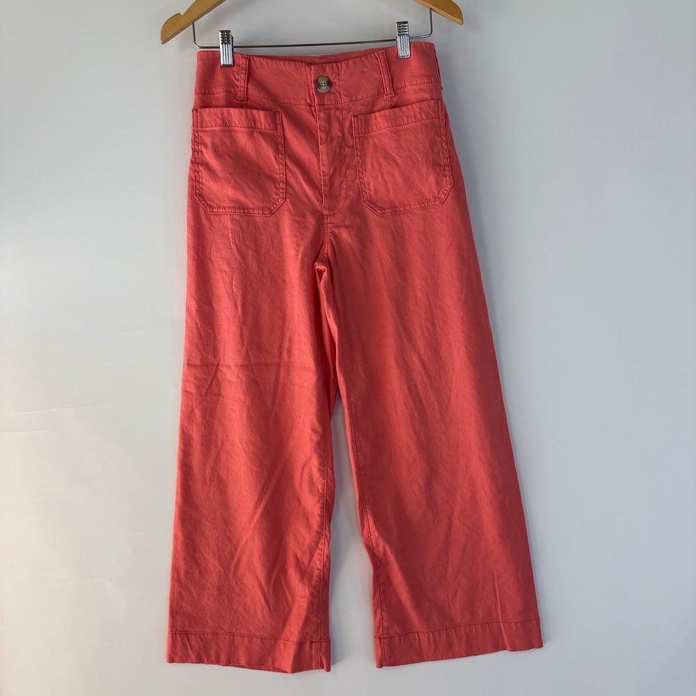 Maeve The Colette Pants Womens 27 Coral Pink High Rise Wide Leg Linen Blend